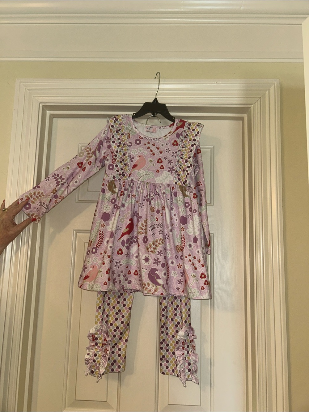 Kids Long Sleeve Lilac Bird Print Matching Set